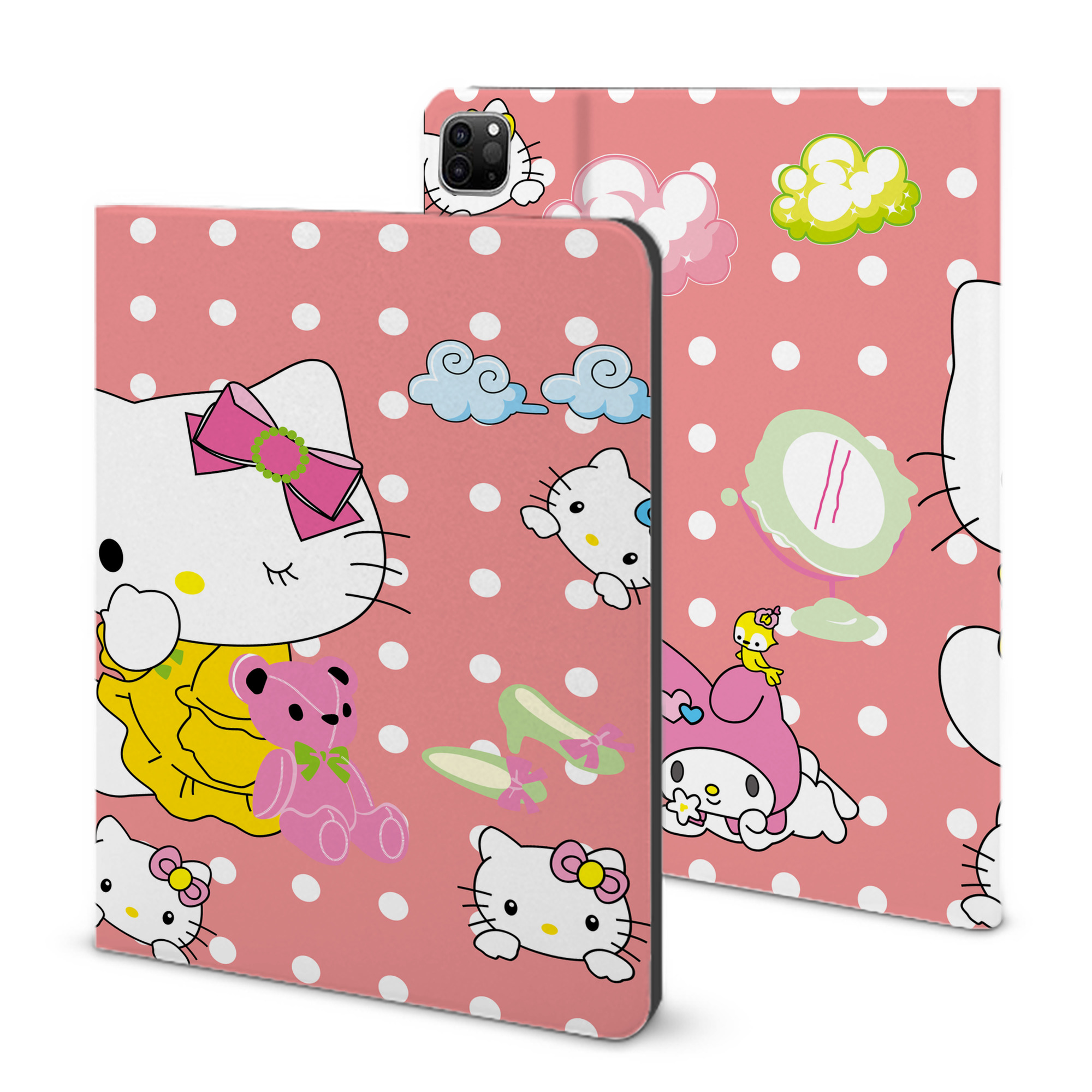 （画像用） Hello Kitty ハローキティ IPad ケース ブック型 PUレザー TPU 耐衝撃 軽量 薄型 ペン収納なし 全面保護 IPad 各モデル対応